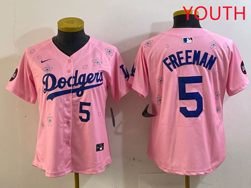 Youth Los Angeles Dodgers #5 Freeman Pink Sakura Edition 2025 Nike MLB Jersey style 9->youth mlb jersey->Youth Jersey